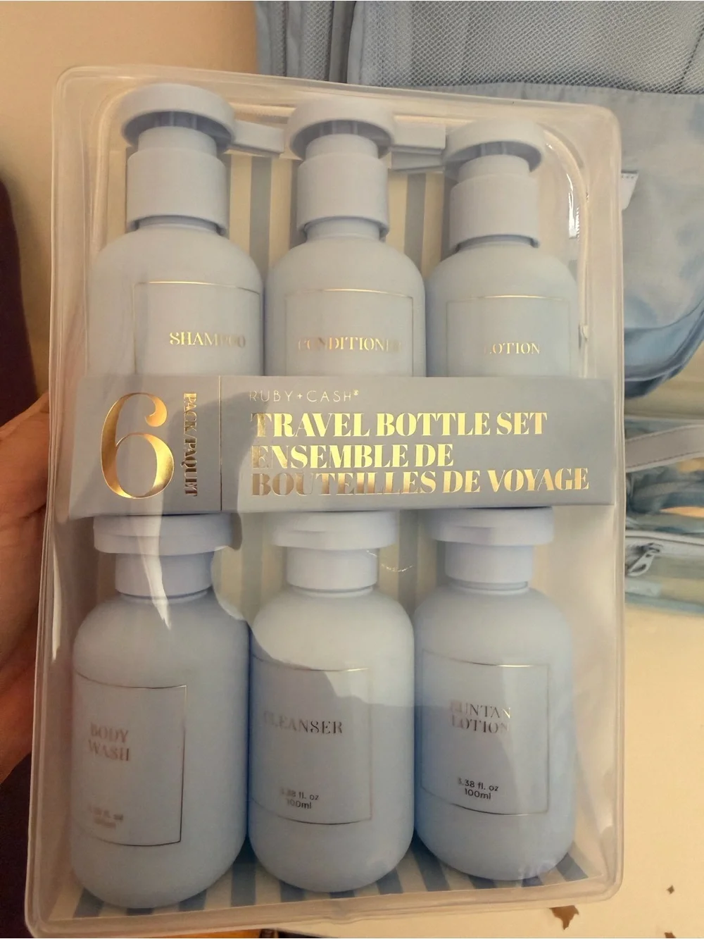 Light Blue 6-Piece Packing Cube Set  organizer and Travel bottle set